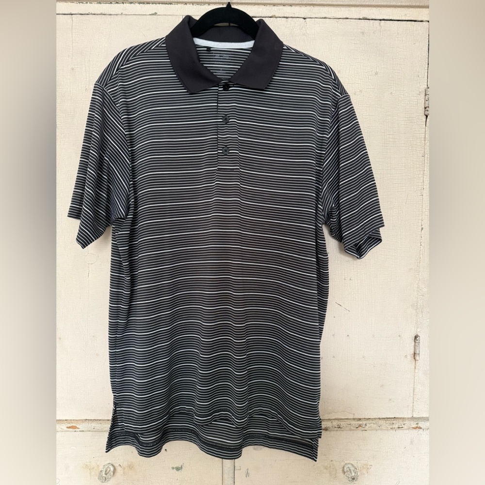 adidas Black and White Striped Polo Golf Shirt